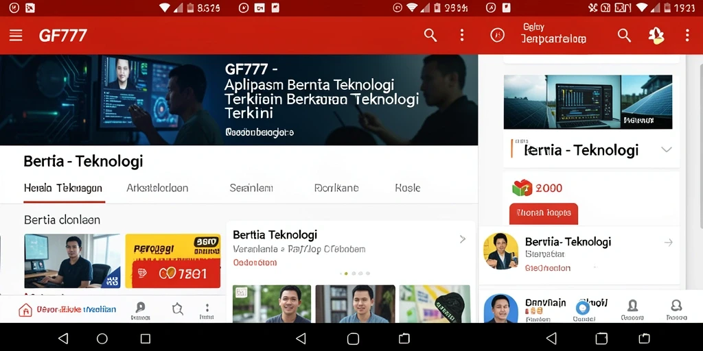 Screenshot antarmuka GF777 menampilkan berita teknologi terkini dengan desain menarik.