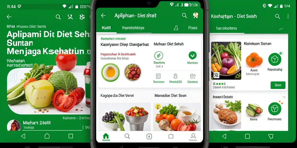 Tampilan antarmuka aplikasi Diet Sehat RR44 yang user-friendly dan informatif.