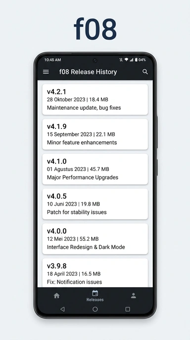 Riwayat Versi f08 untuk Pengguna Android